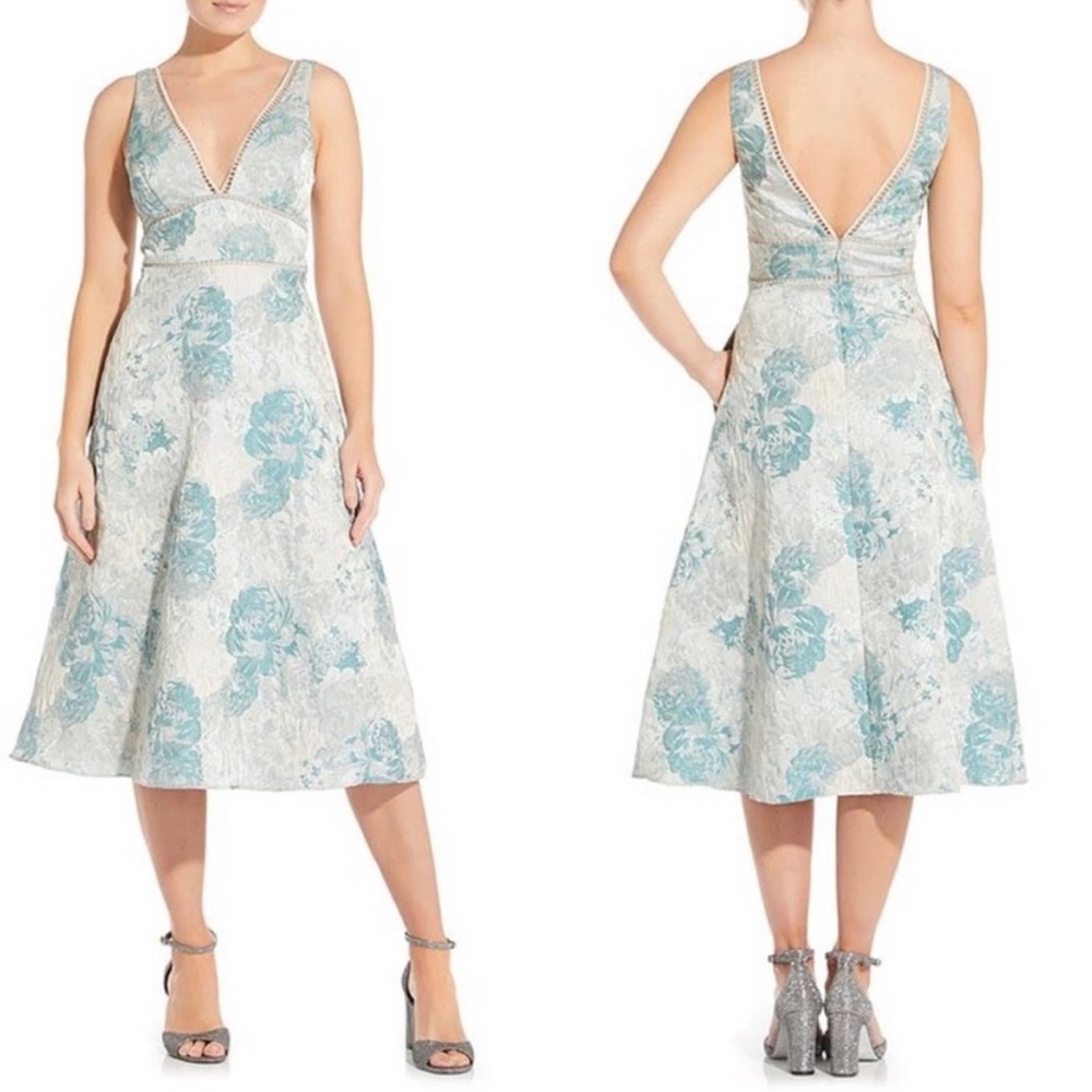 Aidan Mattox Sleeveless Floral Jacquard Fit-&-Flare Dress, Green, Size 8